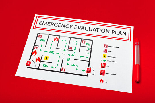 Emergency evacuation plan outline showing routes and exits for safety during emergency situations