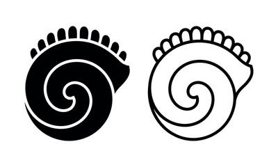 Black and white spiral snail shells with scalloped edges illustration © candysartistry