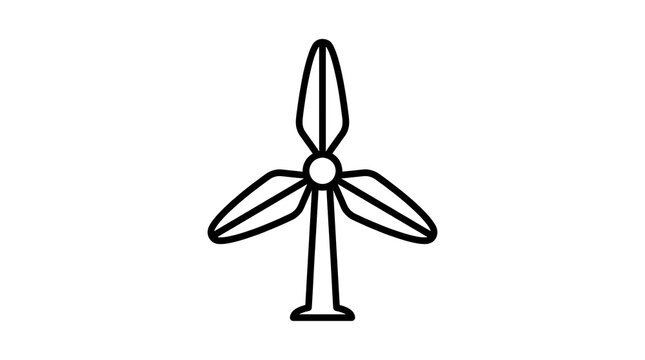 Minimalist black and white line art graphic of a wind turbine icon featuring bold strokes and a clean simple design isolated on a white background
