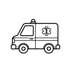 Fototapeta premium Simple line art illustration of an ambulance vehicle with a medical cross symbol, representing emergency medical services and transport.