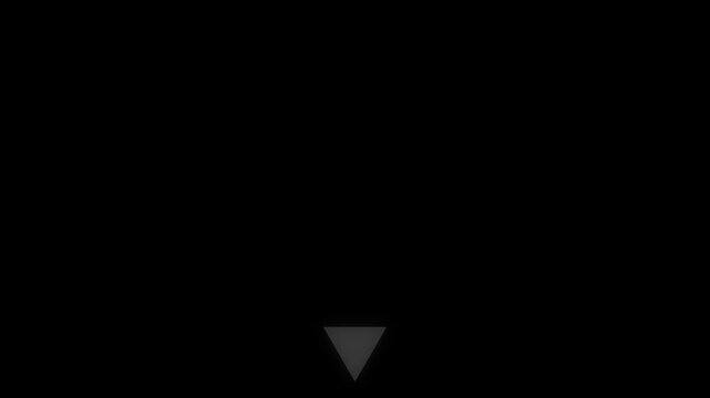 Minimalist glowing downward arrow animation, pulsing white triangle on black background, for ui and motion