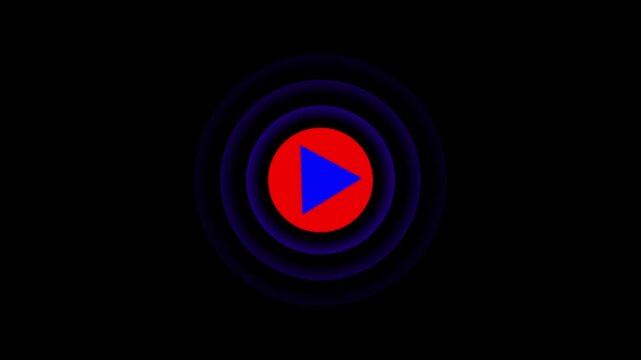 Minimalist play button animation with pulsing circular waves on black background, media player motion, ui user interface
