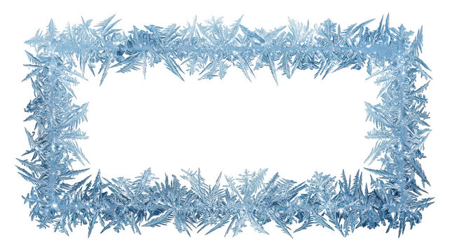 Blue frost ice crystal frame border isolated on transparent background