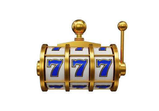 Golden slot machine showing winning jackpot isolated on transparent background