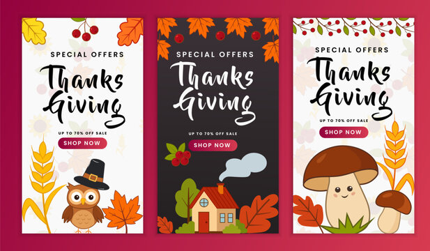 Thanksgiving sale story templates festive designs for social media promotions