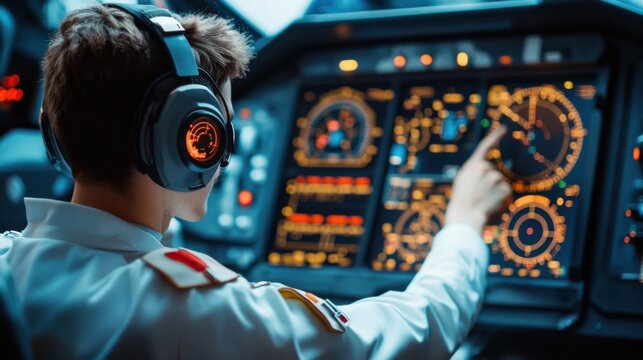 Artificial intelligence created pilot training scenario featuring a digital flight path strategy in high resolution format