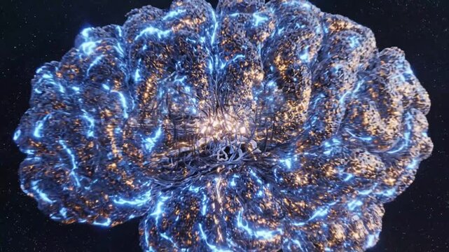Abstract biological cell growth network with glowing nodes