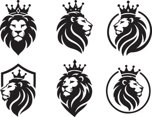 Obraz premium Royal Lion Logo Collection, Crown Lion Mascot, Luxury Lion Emblem