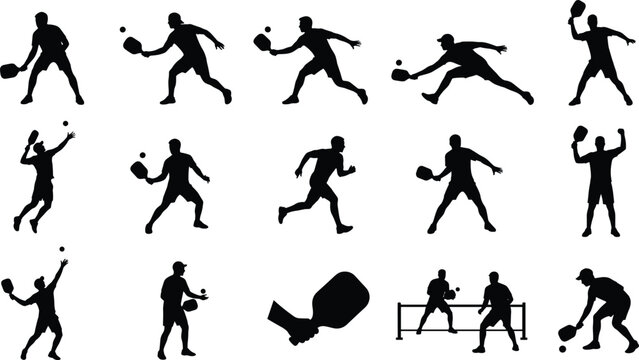 Pickleball Player Silhouette Vector Bundle with Paddle Serve Rally and Match Action Collection