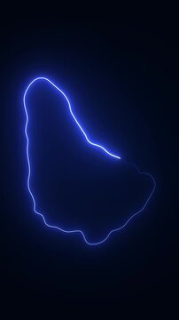 Barbados island map outline with glowing neon blue light effect on dark background, contour