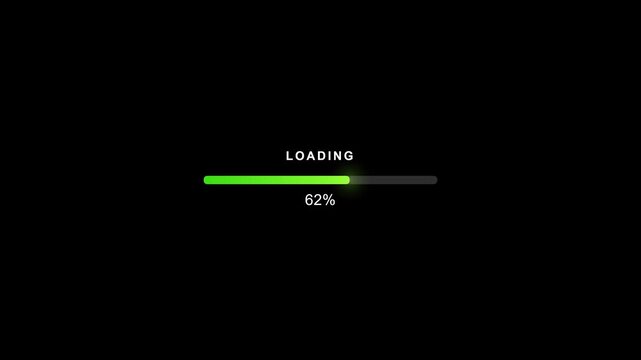 Green Digital Loading Bar Animation with Percentage Counter on Black Background