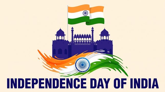 Indian Independence Day Celebration: Flag, Ashoka Chakra, Monument Silhouette, Patriotic Colors