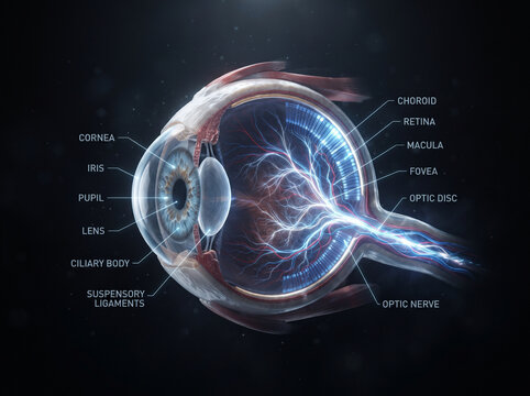 Detailed 3D Medical Visualization of Human Eye Anatomy with Labeled Parts