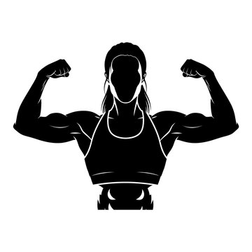 Female bodybuilder silhouette strong woman flexing muscles fitness and strength concept illustration