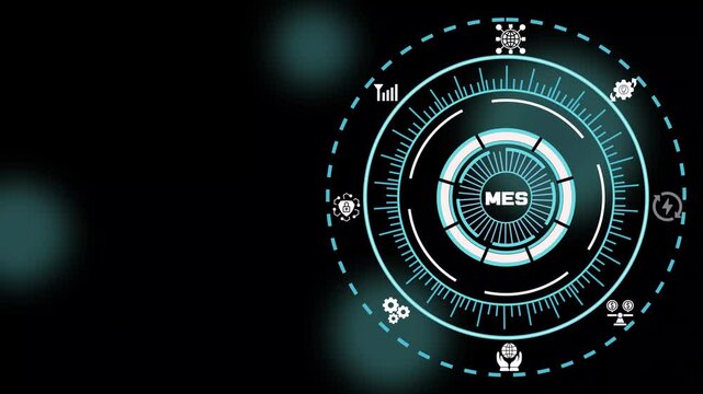 Manufacturing Execution System MES concept with intelligent production dashboard, factory workflow optimization, industrial automation and digital operations management.