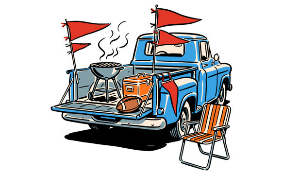 Legend truck. Tailgate party graphic print. Outdoor adventure. Car print design for t shirt print, poster, sticker, background and other uses.