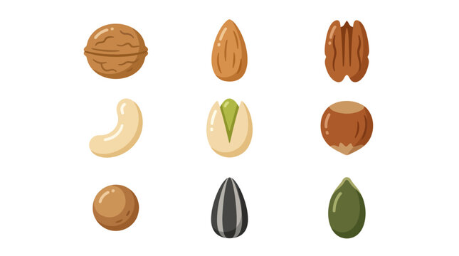 Assorted nuts and seeds collection icon
