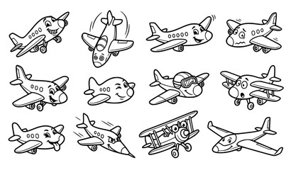 Funny Airplane Character Vector Set with Pilot Goggles, Dizzy, Surprised, Winking and Tongue Out Expressions © Abddulah
