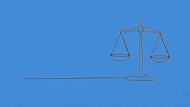 Balance scales drawing process with subtle animation on blue background
