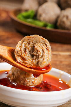 Authentic Chaoshan Beef Balls with Chili Sauce Traditional Chinese Handmade Meatballs
