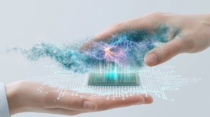 Fototapeta premium Hands Presenting Green Digital Data Cloud