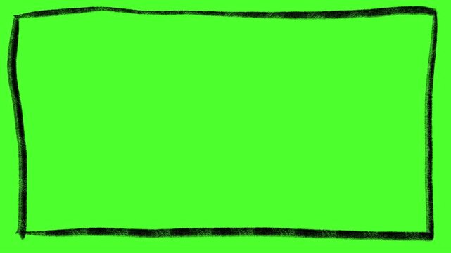 Horizontal frame hand drawn in black color and animated loop stop motion against green screen background. Borders of rectangle in grunge style. 4K Video