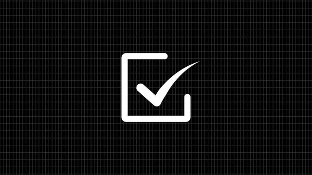 Animated reveal of a white simple approval icon.Motion graphic of concept black background.Symbol indicating correct answer and success.