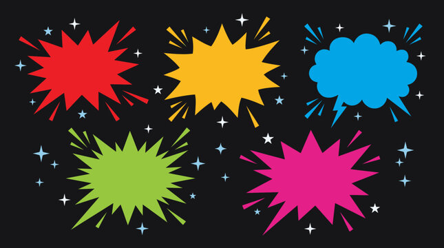 Colorful comic speech bubbles and explosion frames, 