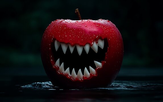 Scary apple with fangs