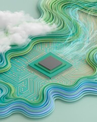 Green Microchip in Flowing Marble Pattern