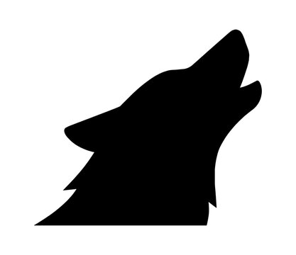 Black silhouette of a howling wolf head profile isolated icon graphic design element isolated on transparent background, Vector