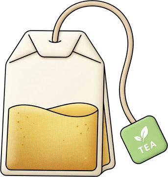     Tea Bag Packaging with Green Tea Leaf Label in Cute 3D Vector Illustration
