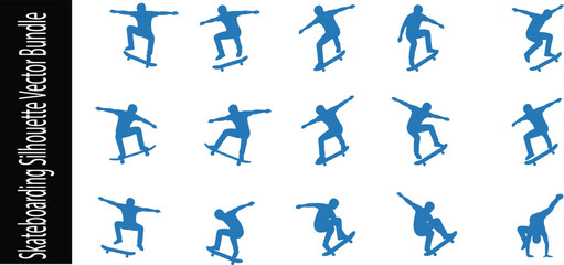 Fototapeta premium Skateboarding Silhouette Vector Bundle with Skateboard Tricks Jump and Freestyle Action Poses