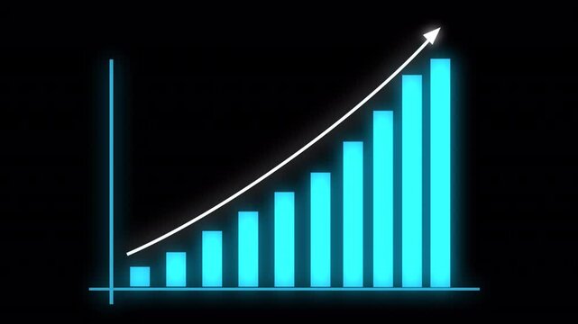 Colorful bar chart with upward arrow indicator on transparent background for data visualization purposes