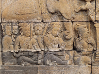 Obraz premium Borobudur temple detail showing ancient stone relief carving