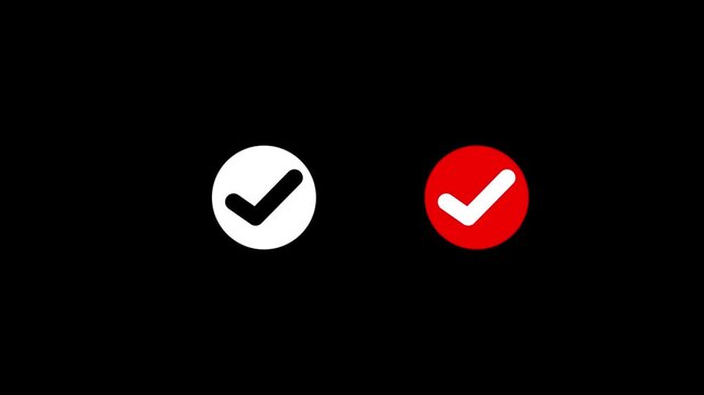 Minimal white and red loading circle to double check mark transition animation on black background, premium clean success tick icon and approved task completed symbol. 4k stock Video