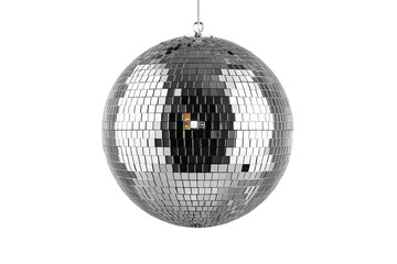 Fototapeta premium Disco ball hanging, reflecting light, symbolizing celebration, party, nightlife, retro entertainment, music, dance vibe
