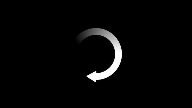 Minimal white gradient rotating arrow loop animation on black background, premium clean reload and digital processing buffering preloader symbol.Animation on a Stock Video