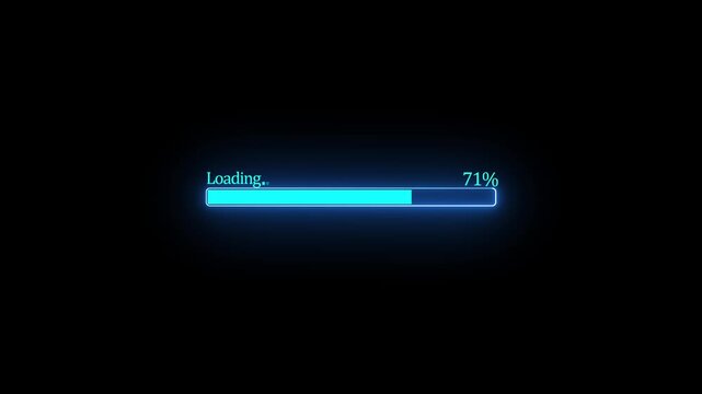 Cyberpunk loading bar animation with glitch effect. Futuristic uploading progress bar with glitch effect isolated on black background 4K video animation.