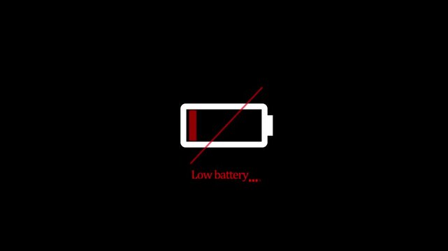A common digital representation of a low battery, often used in stock footage to indicate running out of power 4K video animation.