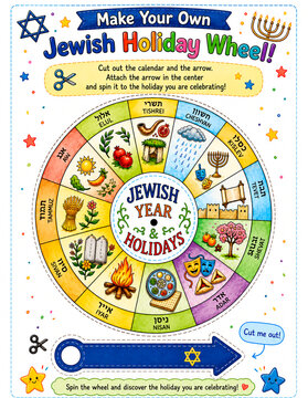 Jewish Holiday Wheel for Kids &ndash; Interactive Hebrew Calendar Printable Activity