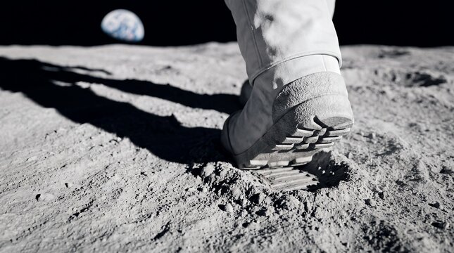 moon footprint astronaut lunar surface space exploration regolith bootprint discovery single boot mark in gray dust symbolizes historic achievement pioneering adventure for science education campaigns