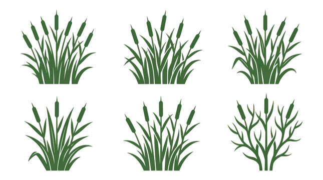 Green cattail plant icons