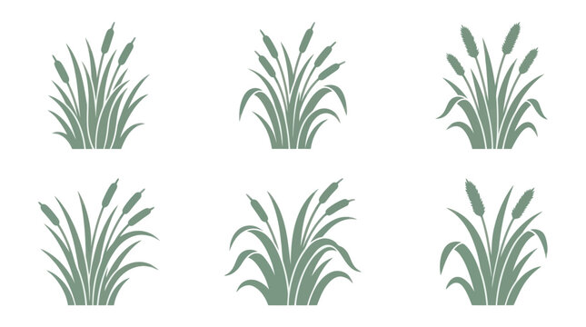 Green cattail plant silhouettes
