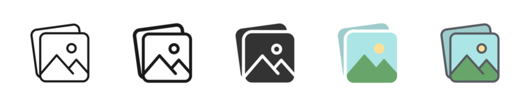Image icon featuring photo, picture and gallery symbols for media, album and file management, vector illustration