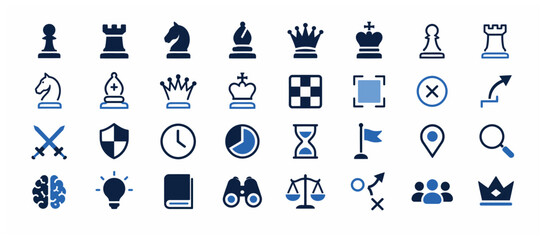 Flat design chess and strategy icons collection. © hell.fest