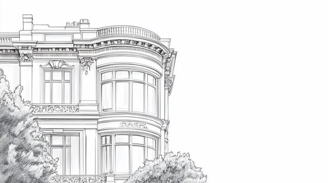 Detailed architectural sketch of a historic building facade