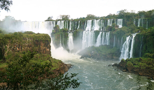 Beautiful terraced cascade of San Martin waterfall dropping into plunge pool at Iguazu National Park, Misiones, Argentina, South America