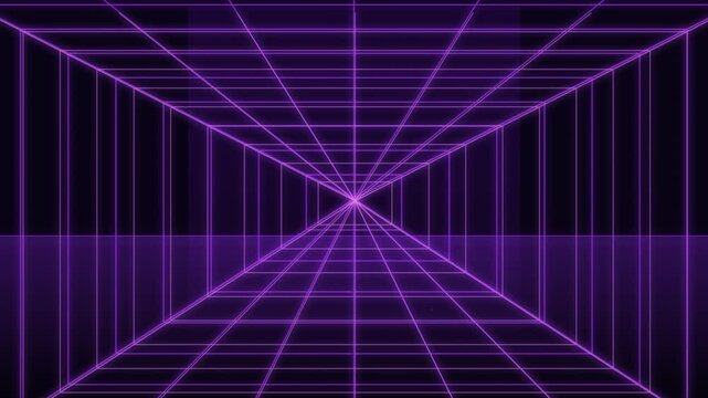 Sci-Fi Neon Corridor Loop Purple Light Strips Reflective Floor Camera Fly Through Premium Streaming End Screen. 4k alpha