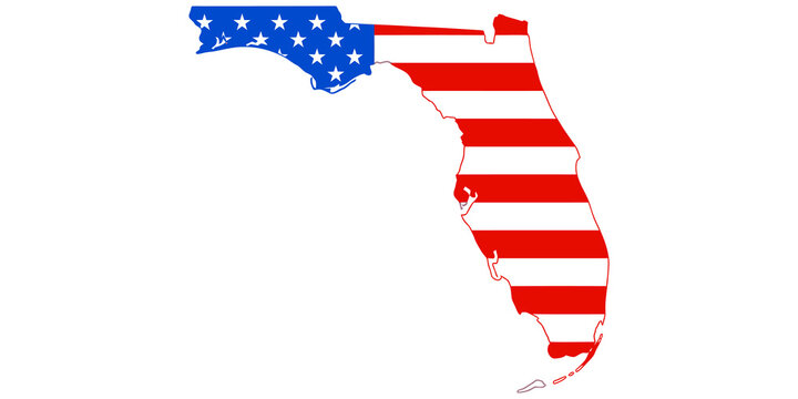 State of Florida Map Silhouette Filled with American Flag Pattern isolated on transparent background